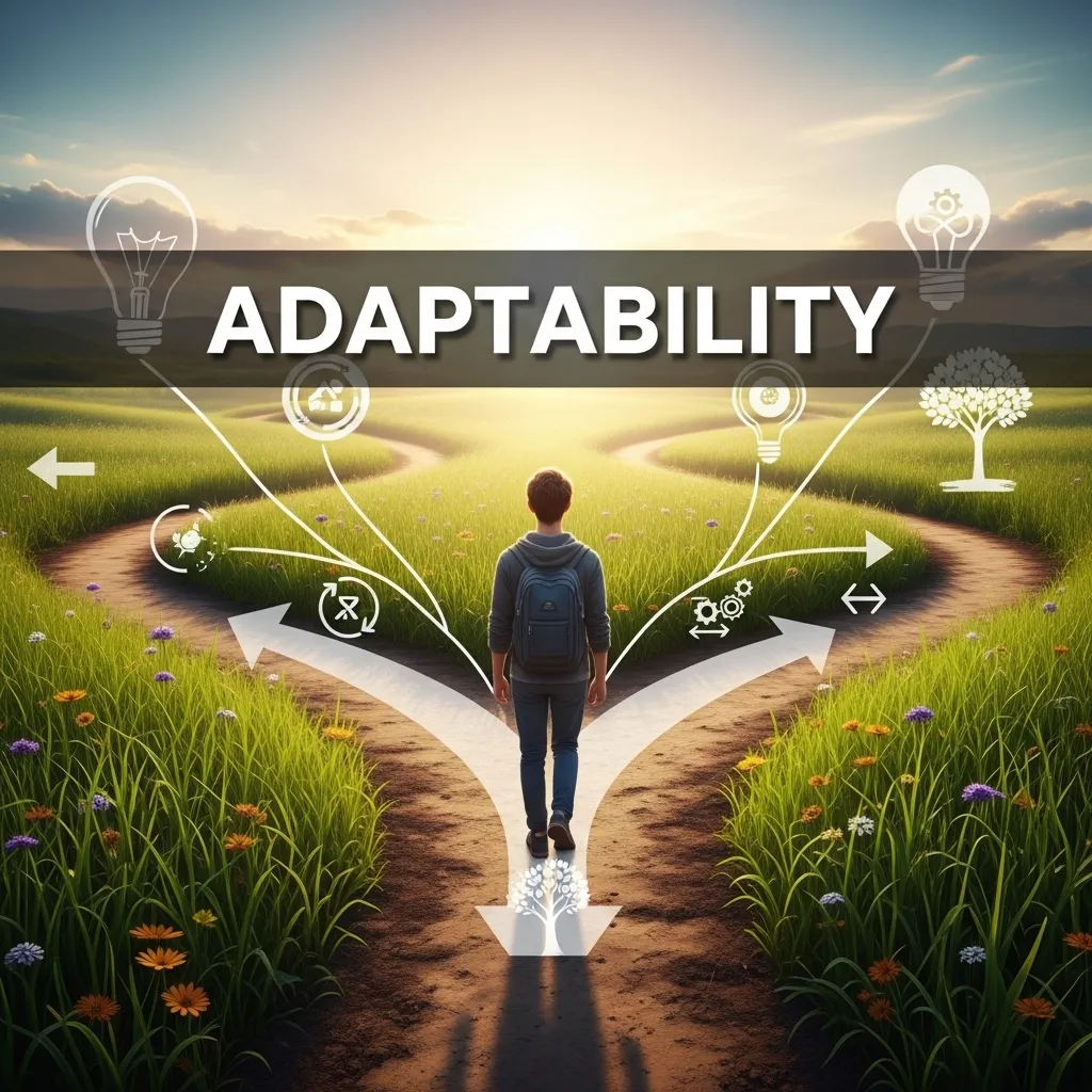 Person on path with text “Adaptability”