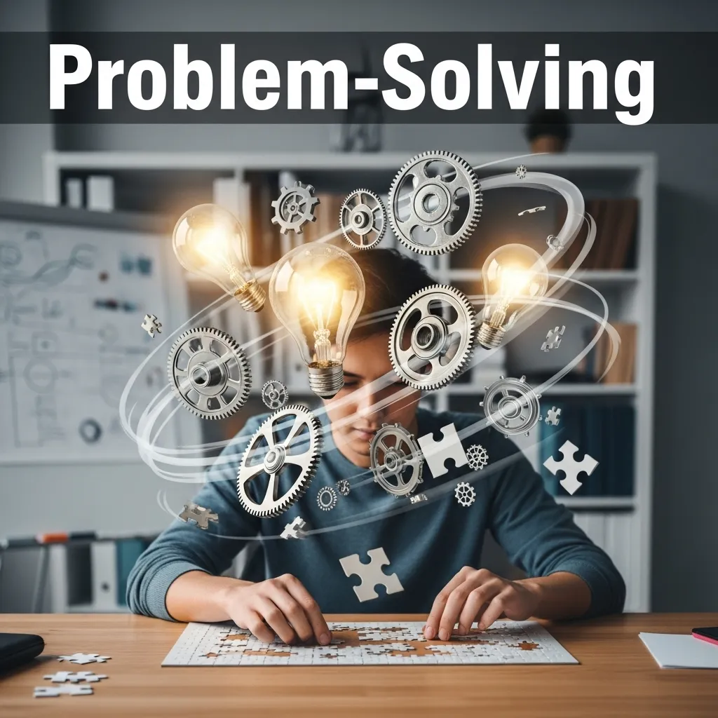 Person solving puzzle with text “Problem-Solving”