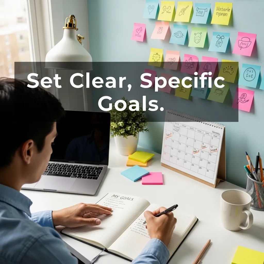 Self Improvement Tips no.1nSetting clear goals workspace