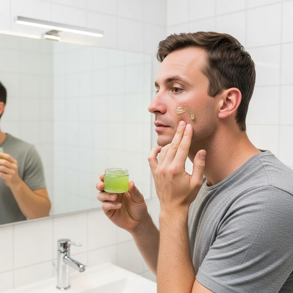 Man applying aloe vera gel