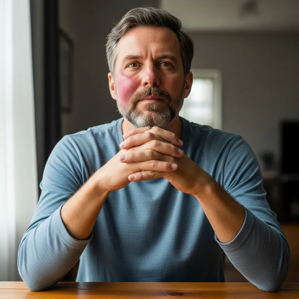 Man avoiding touching swollen face