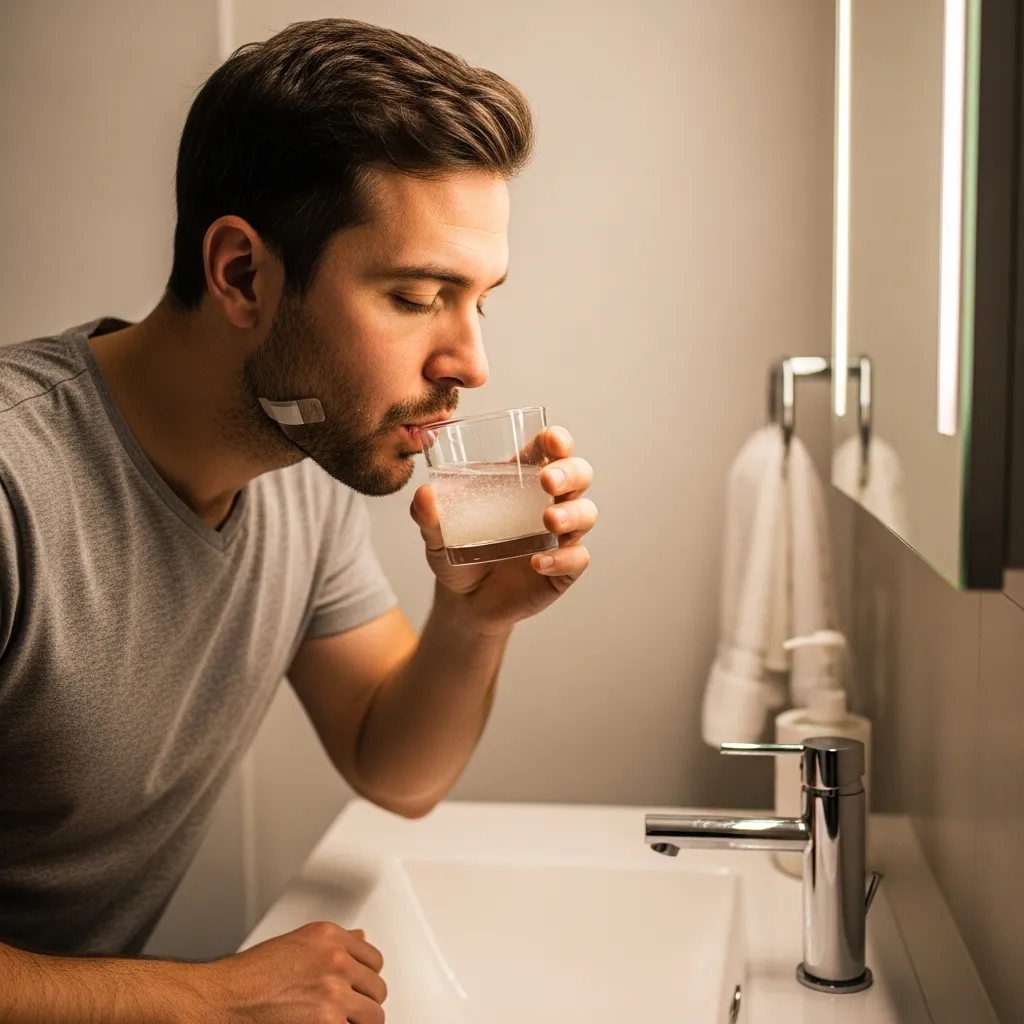 Man rinsing with salt water