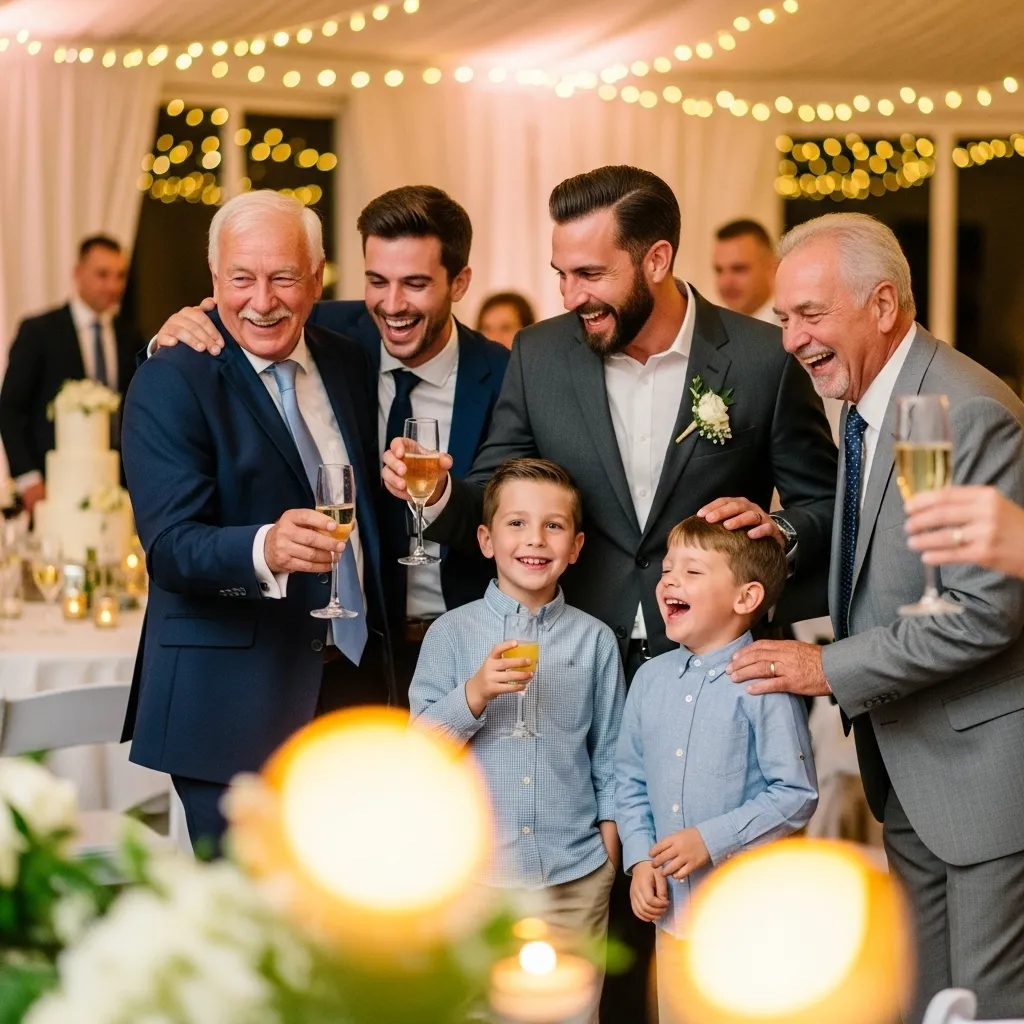 Men laughing at reception